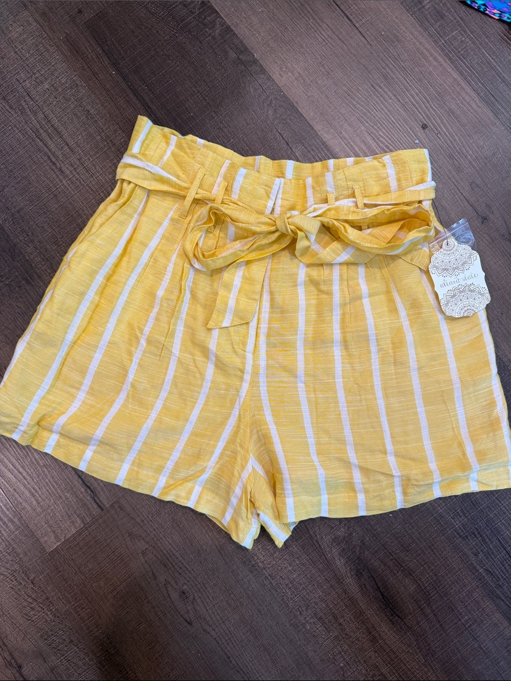 NWT Altar'd State Yellow & White Striped High-Waist Tie Shorts